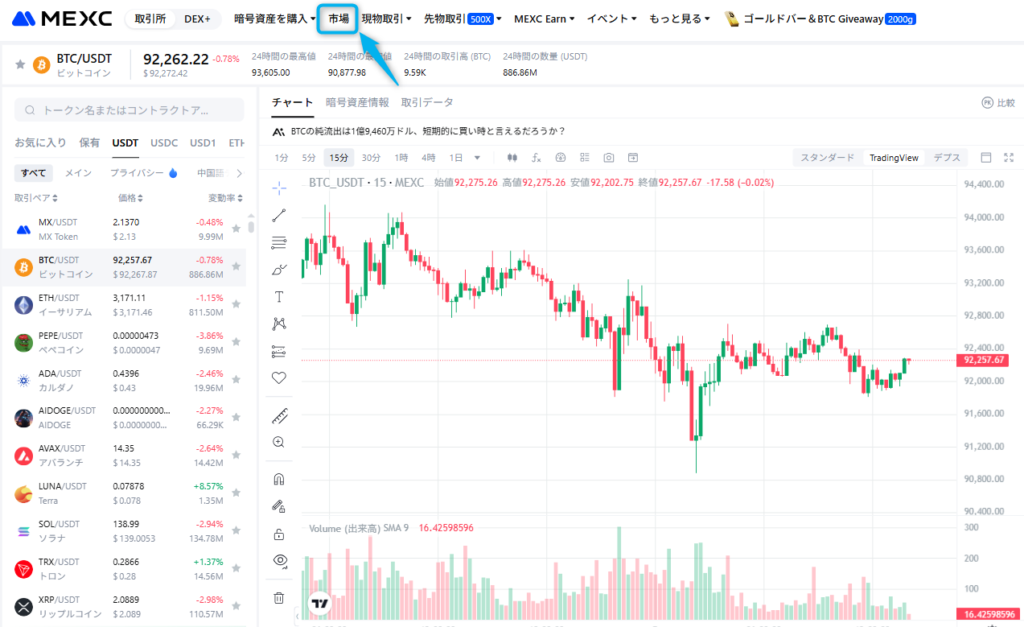 MEXCの新規上場トークン確認方法(上場カレンダー)